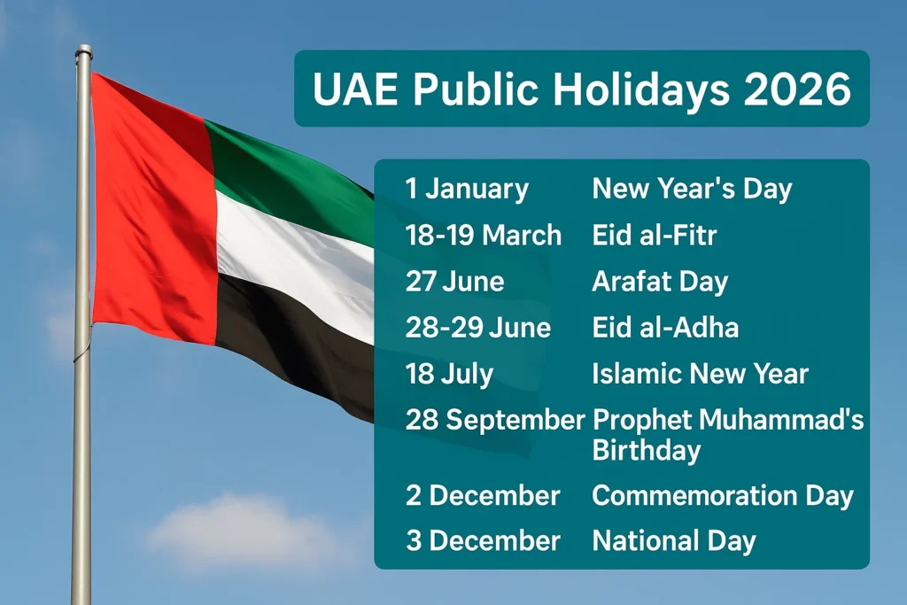 UAE public holidays list 2026
Official holidays in UAE 2026
Public holiday calendar UAE 2026
UAE Islamic holidays 2026